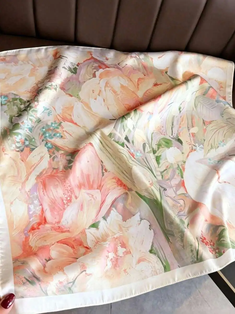 1pc Women's Retro Printed Lightweight Square Scarf, Bohemian Style Casual Chiffon Scarf/Shawl, Suitable For Spring/Summer