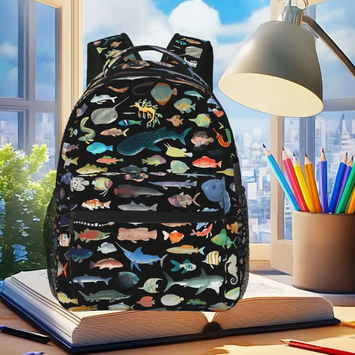 One Hundred Fish Ocean Life Scuba Diving Backpack Student Boys Girls BookBag Kids School Bag Computer Shoulder Bags Men Women