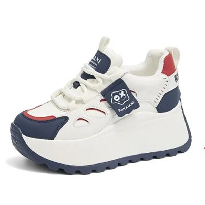 

2025 New Fashion Women's Dad Shoes Spring Thick Bottom Trendy Color Block Heightening Lace-Up Versatile Small Size Casual Shoes