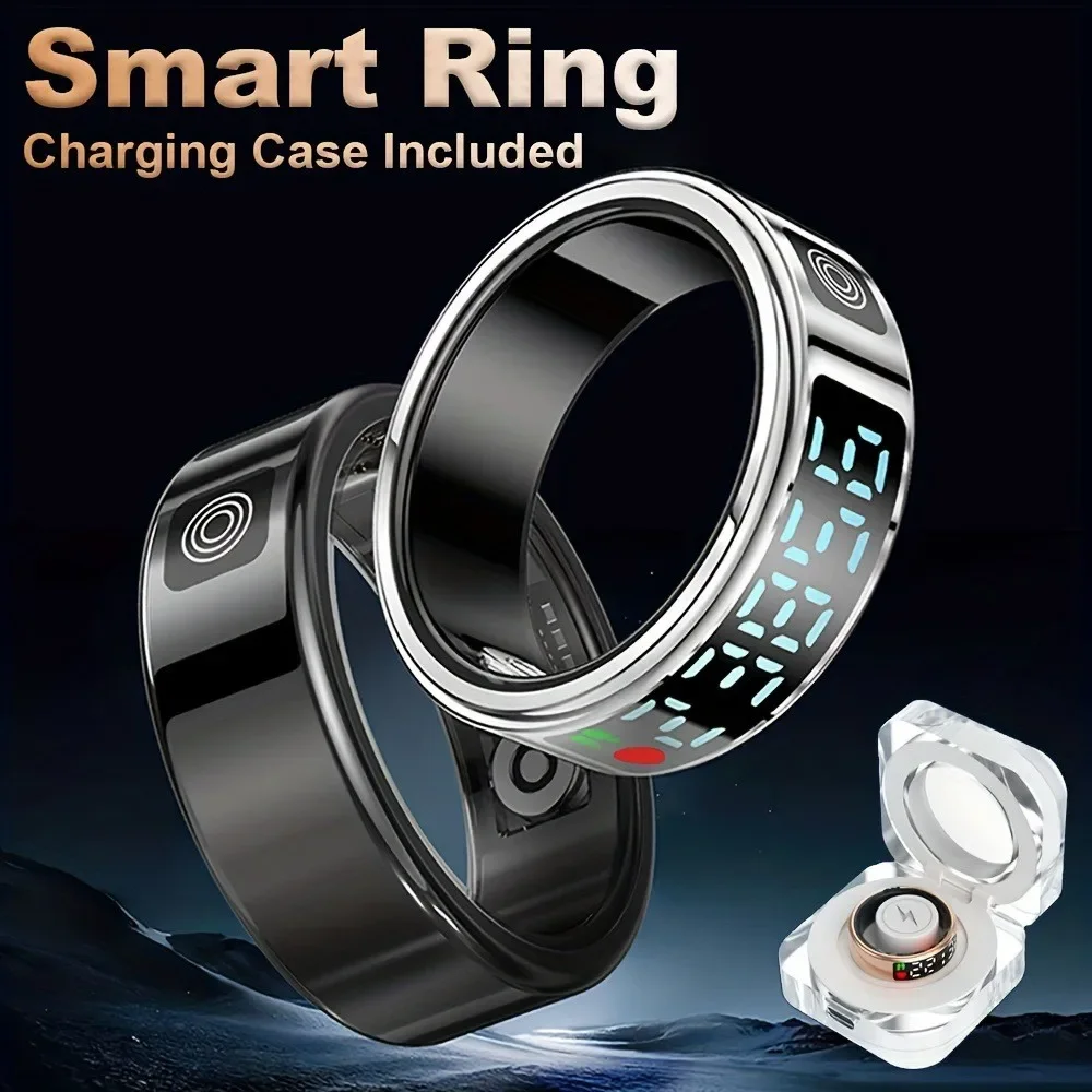 

LED Display Screen Smart Ring For Xiaomi, Heart Rate Blood Oxygen Monitor Multi Sports 5ATM Waterproof Ring For Men Women SR08