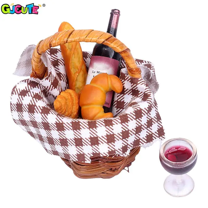 Miniatura Tecido Dollhouse Decoração Cesta De Piquenique Pão De Mel Modelo de Cozinha Cena de Acampamento Acessórios Casa de Boneca Brinquedo 1 Conjunto