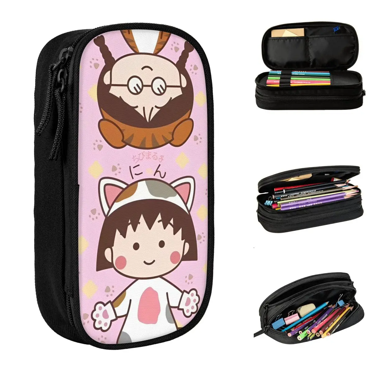 Japanese Cartoon Chibi Maruko-Chans Pencil Cases Pencilcases Pen Box for Student Large Storage Bag Office Gifts Stationery