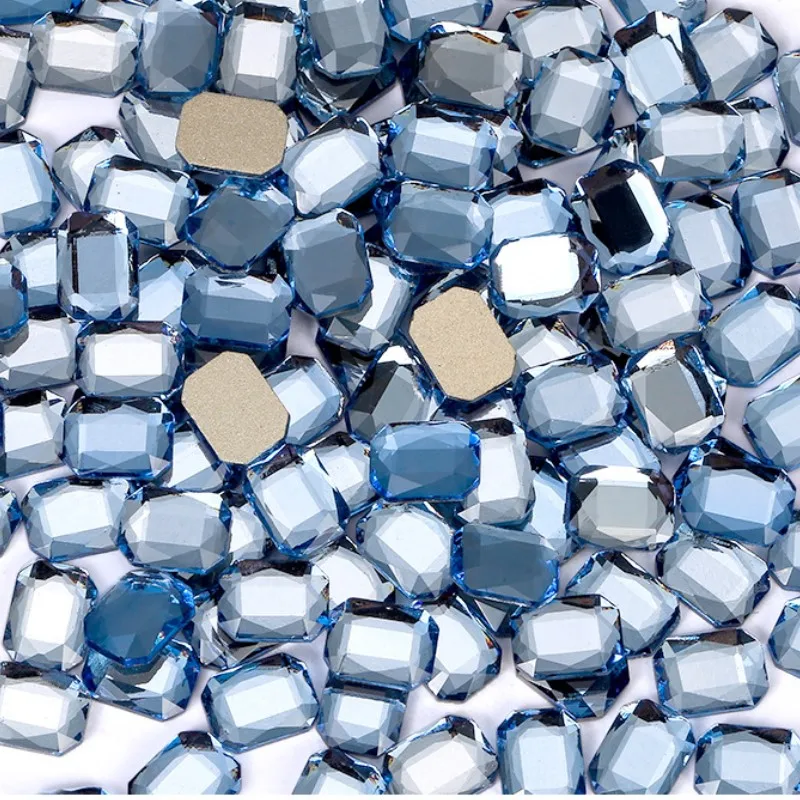 wholesale 100pcs Light Blue Square Flat Back Nail Rhinestone  Special Shaped Crystals Art Stones 3D Personalized Decoration