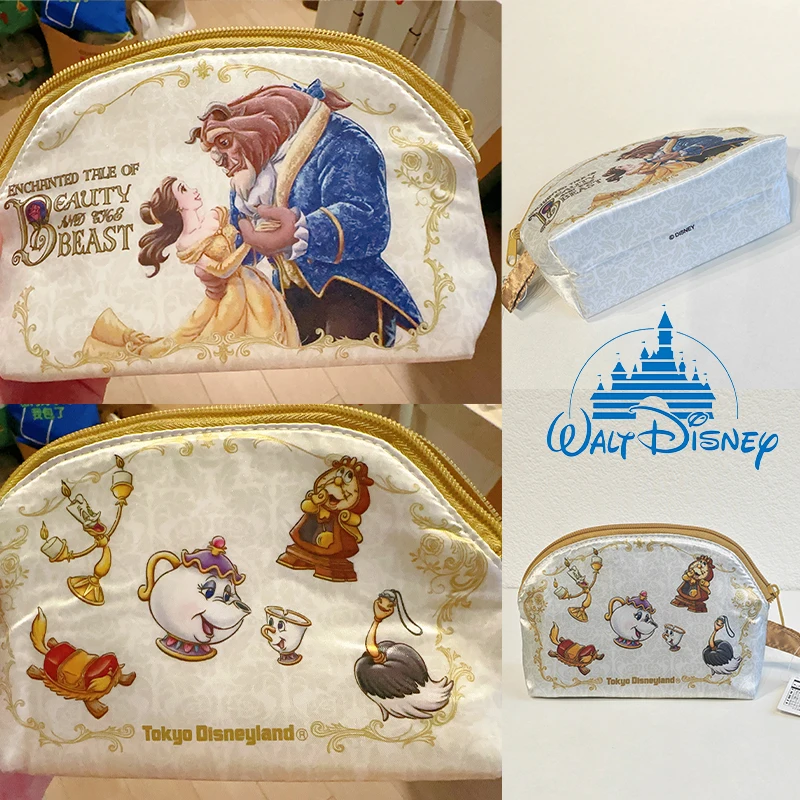 Authentieke Belle en het Beest Beeldjes Disney Anime Theepot Handheld Make-up Tas Opbergtas Muntpakket