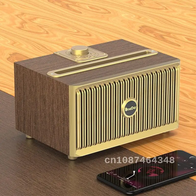 OneDer V6 Vintage Wood Bluetooth Speaker Creative Gift Card Subwoofer Phone Stand Audio Portable Mobile Phone Computer Speaker