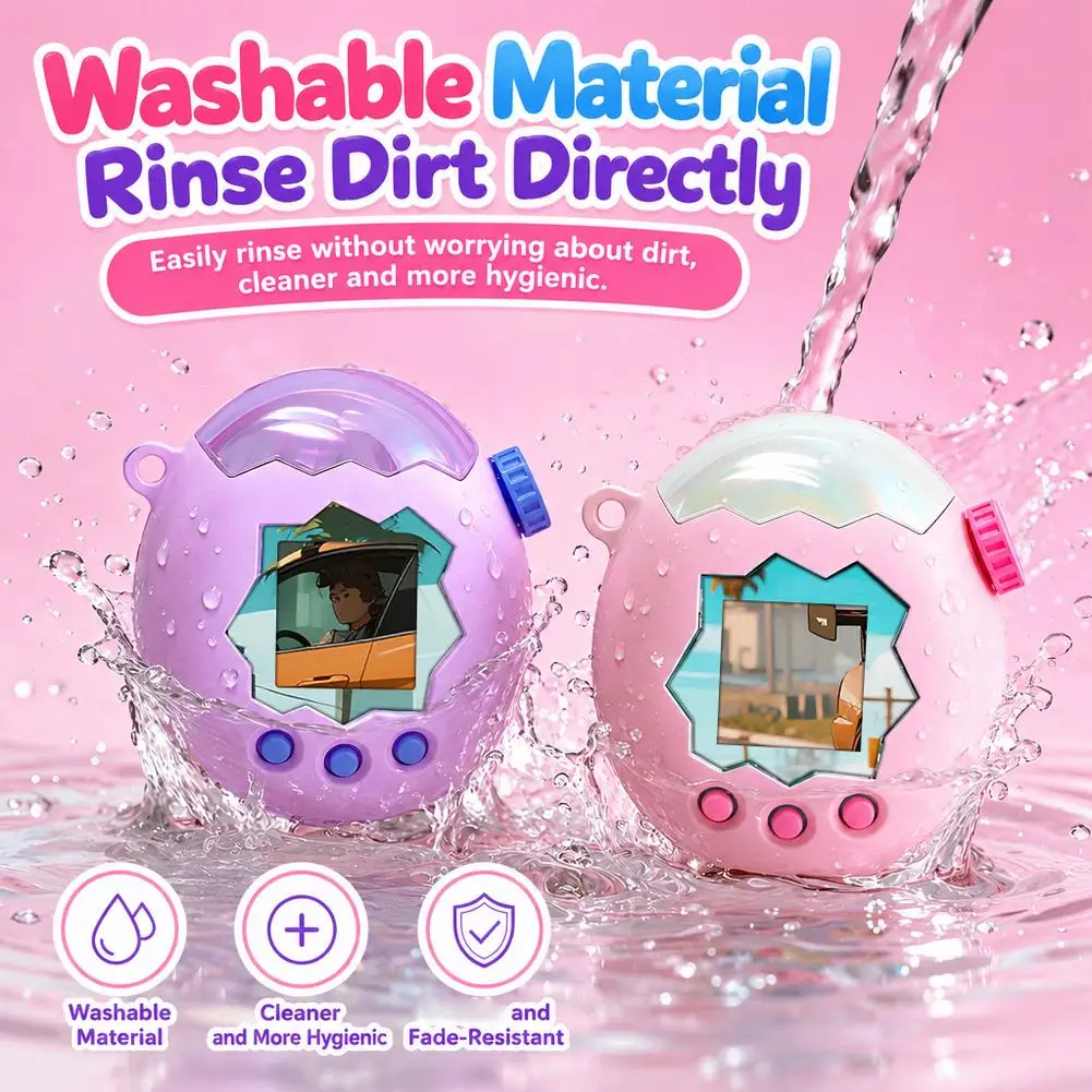 Electroplated Colour-Block PC Protective Cover With Keychain For Tamagotchi Paradise Scratch & Wear Resistant Protective Shell
