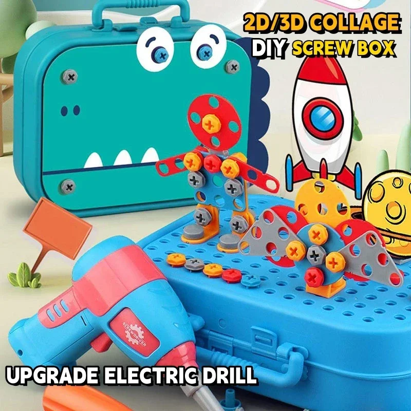 Pretend Play Toolbox 3D Puzzle DIY Disassembly Assembly Simulation Electric Drill Screw Tool Model Educational Toys for Children