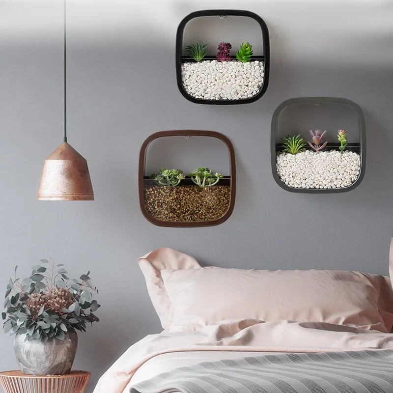 Maceta colgante de pared, Rosa verde y moneda  cobre, caja  flores colgante de pared, decoración creativa nórdica para sala