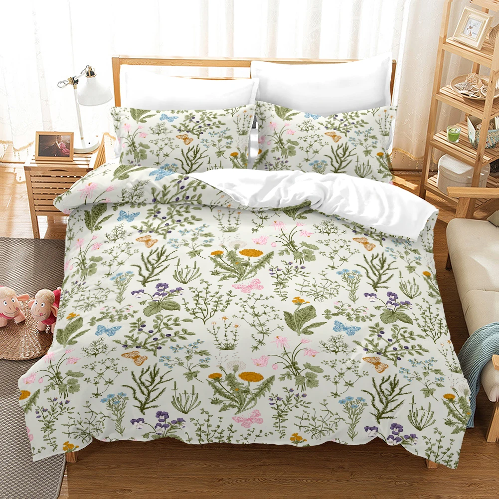 Floral Butterfly Style Digital Printed Duvet Set - Polyester - Bedroom Decor -1 bed cover +2 pillowcases (no pillow core)