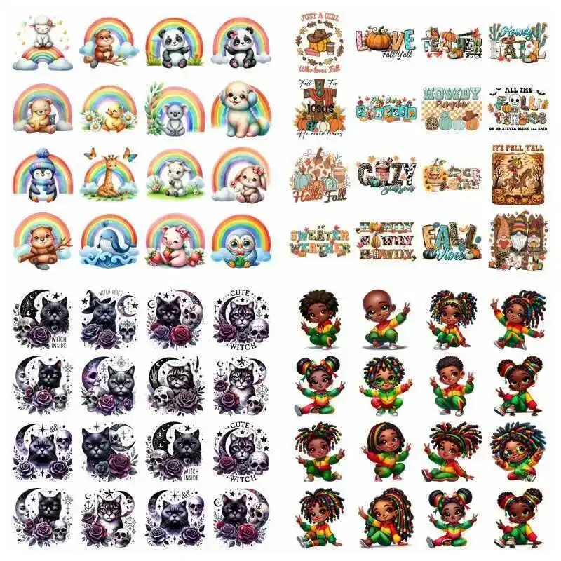 Cartoon Godster Cat Panda set heat transfer iron on printing vinyl stickers T-shirt stickers DIY Toy doll clothing decoration