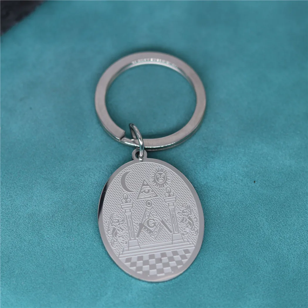 Freemasonry Symbol Mason Pendant Keychain Stainless Steel Twin Pillars Boaz And Jachin Keyring Key Chains Men Women Amulet Gift