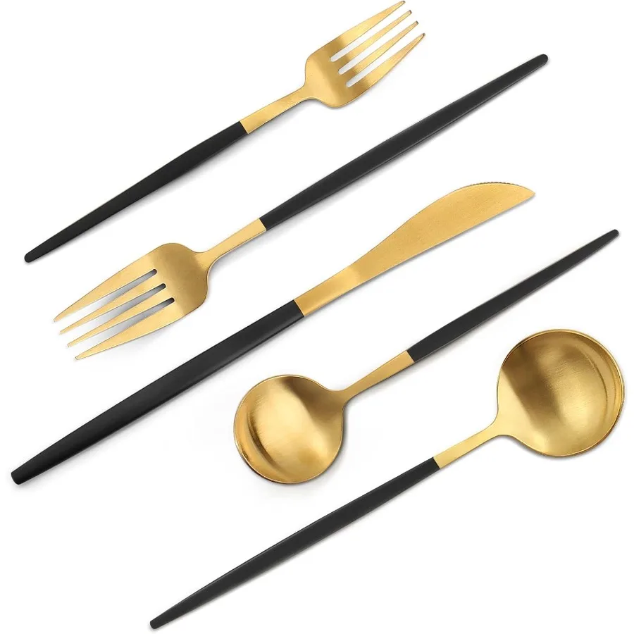 

Набор столовых приборов из матового черного золота, 40 предметов, набор столовых приборов из нержавеющей стали, атласная отделка, набор столовых приборов, сервиз для 8 дома и