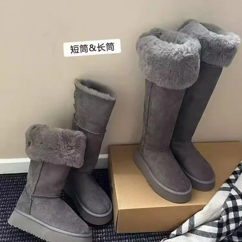 

Mid-calf Flat with Snow Boots Winter Slip-on Round Toe Ladies Shoes on Sale 2024 Fashion Low Heel Solid Turned Over Edge Boots