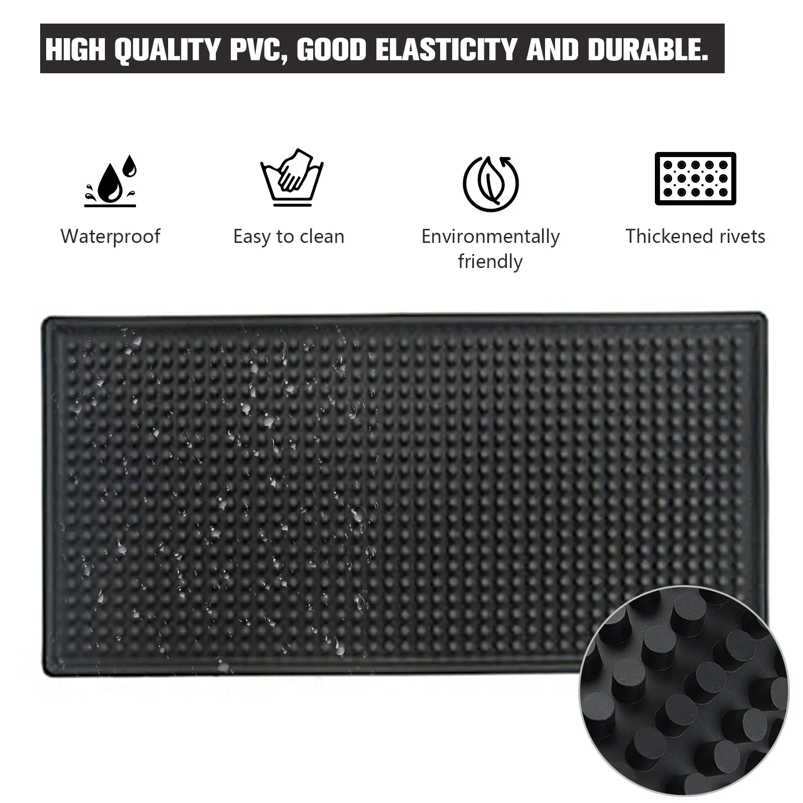 Rubber Bar Mat Coffee Maker Countertop Spill Mats Bar Service Mat Dish Glass Drying Mat for Barista Cocktail Bartender Black