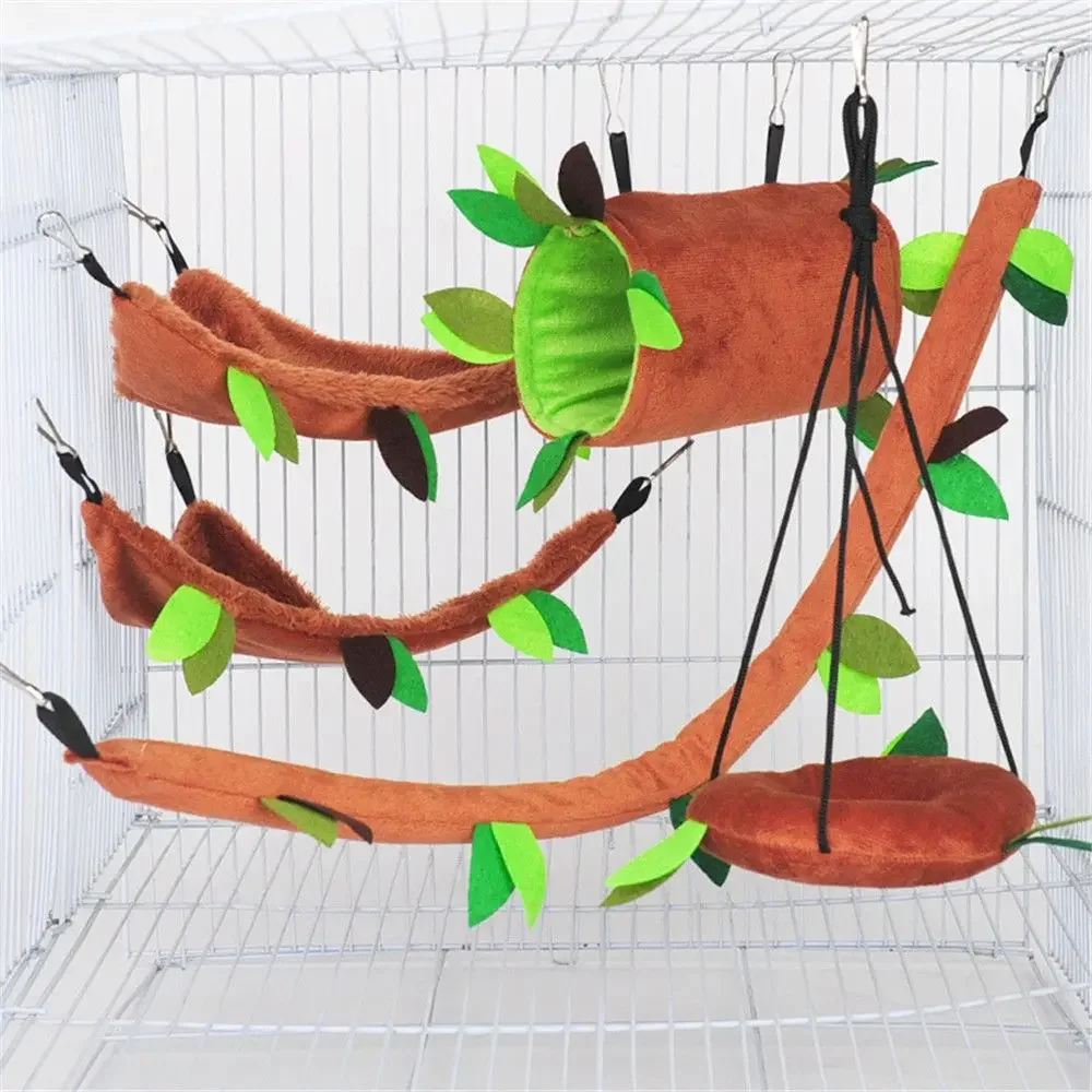 Hamster Hammock Small Animal Hanging Warm Bed Tunnel and Swing Jungle Set Cage Accessories for Sugar Glider Squirrel Hamster