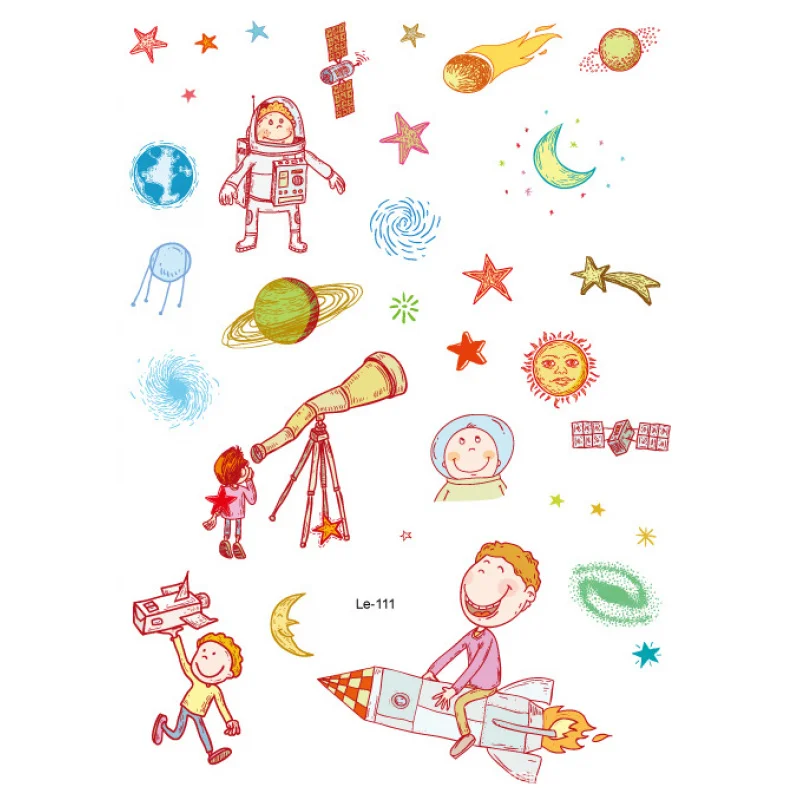 2pcs Waterproof Luminous Tattoo Stickers Cosmic Space Children's Innovative Tattoo Stickers Temporary Tattoo Stickers