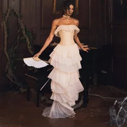 2024 New Elegant Corset Chiffon Cake Skirt Sexy Women's Long Skirt Two-piece Retro Style Evening Dress