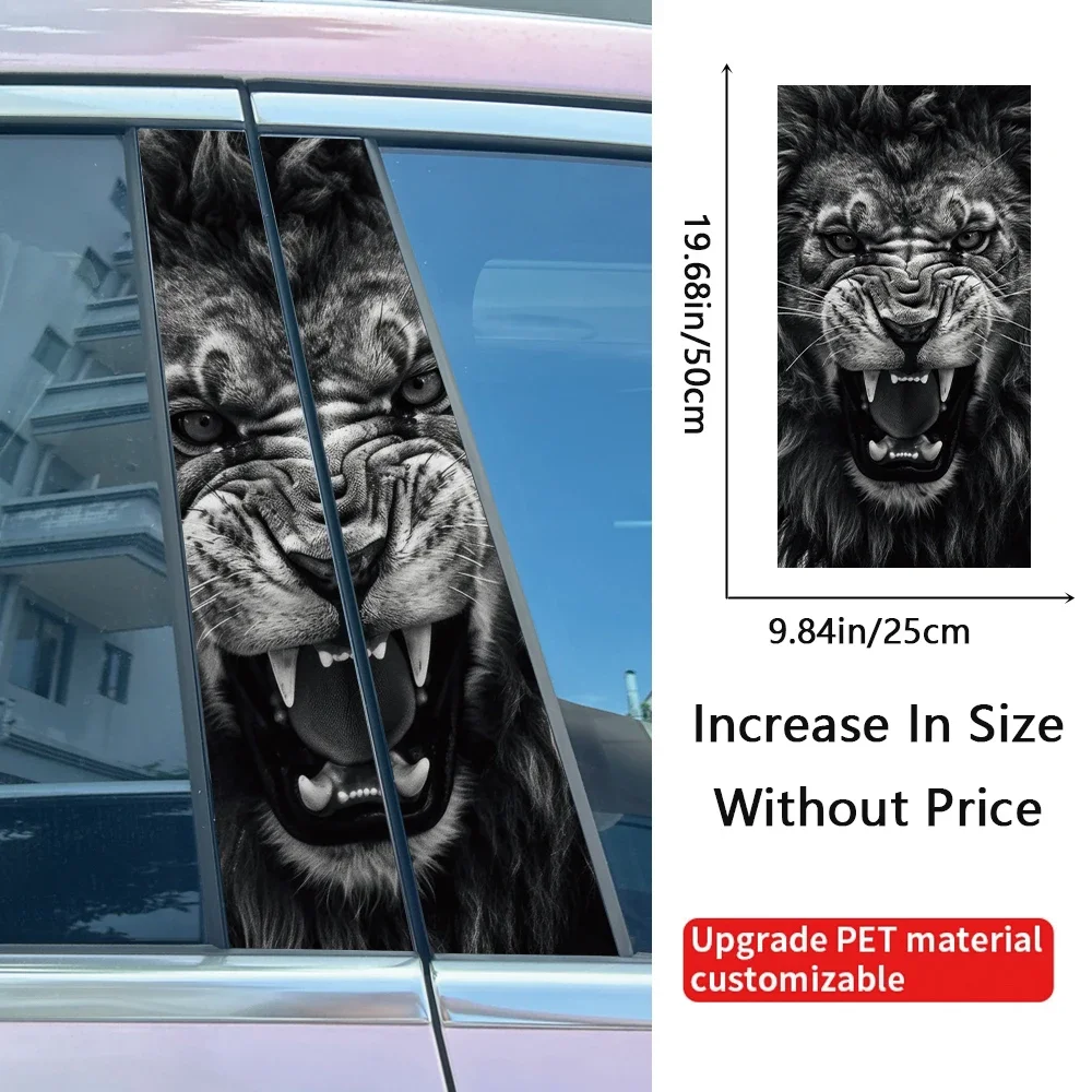 Animal Lion Car Stickers DIY Car B-pillar Cover Scratches Waterproof Durable Cartoon Automobile Decoration Auto PET Decals view 2