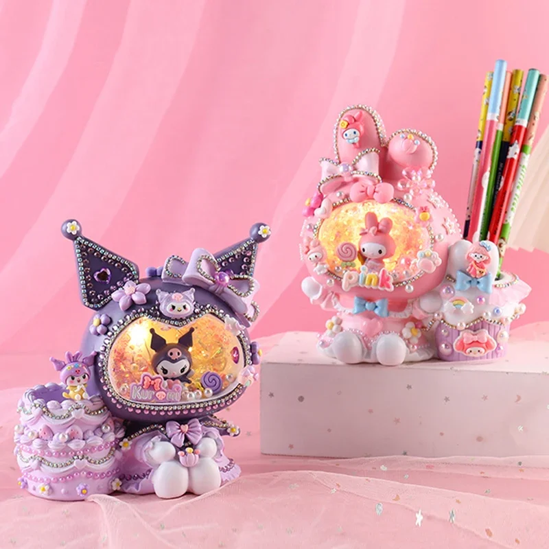 Sanrio Diy Star Lamp Pen Holder Making Material Kit Creative Handmade Kuromi Melody Cinnamorol Pen Holder Children Birthday Gift