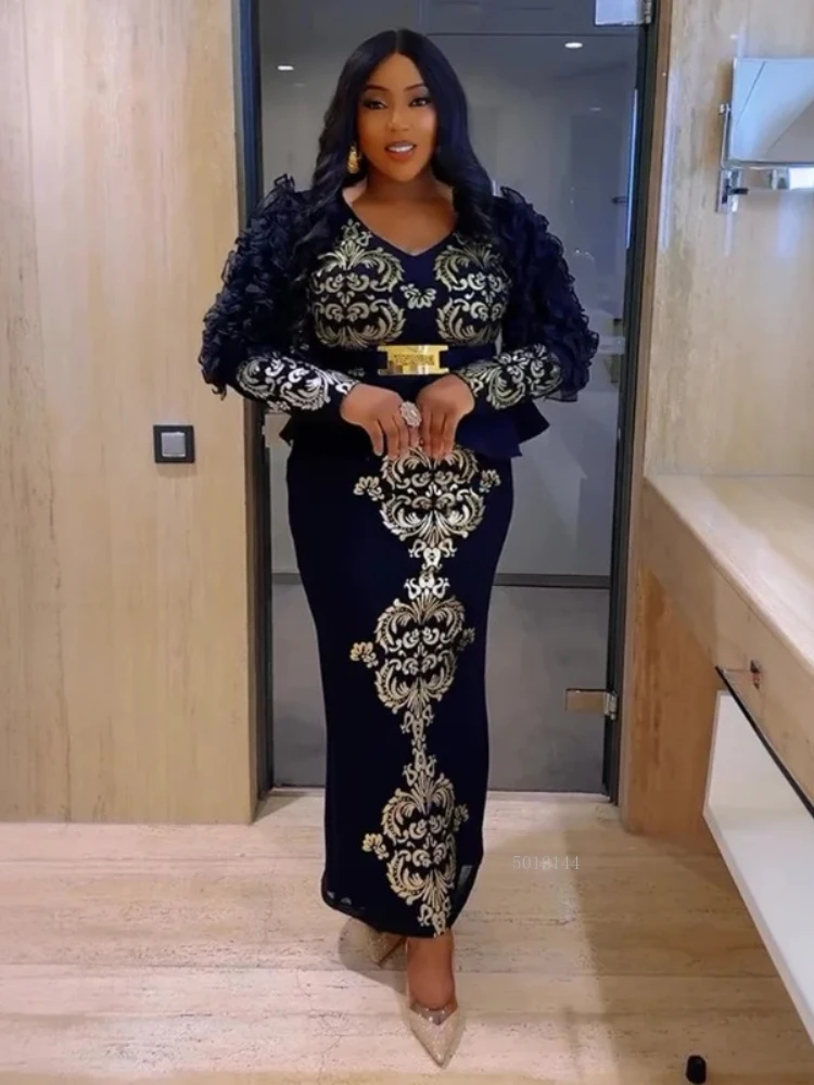 

African Dresses for Women 2026 New Fashion Plus Size Sequin Evening Party Long Dress Dashiki Ankara Outfits Robe African Clothes