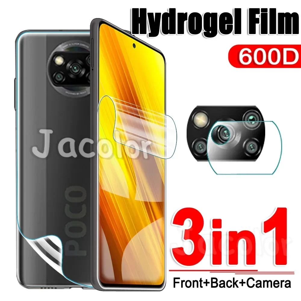 

3 IN1 Full Cover Hydrogel Film For Xiaomi Poco X3 NFC GT Pro Camera Glass Back Poca X 3 3NCF 3GT 3Pro Phone Gel Screen Protector