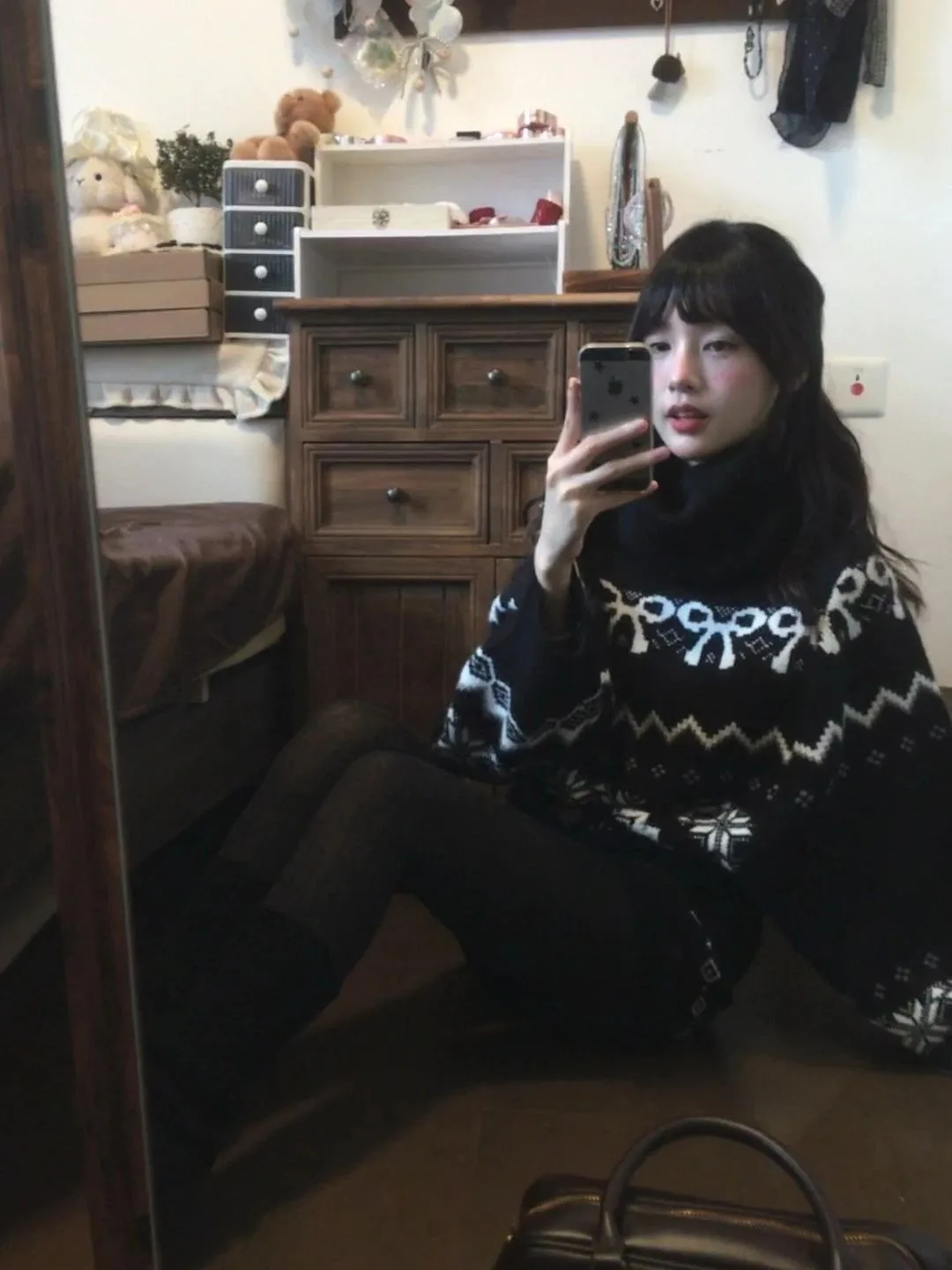 

Feilao Island High Ne Knitted Set Women's Autumn Winter American Retro Bla Sweater High Waist orts Small Size Two Piece...