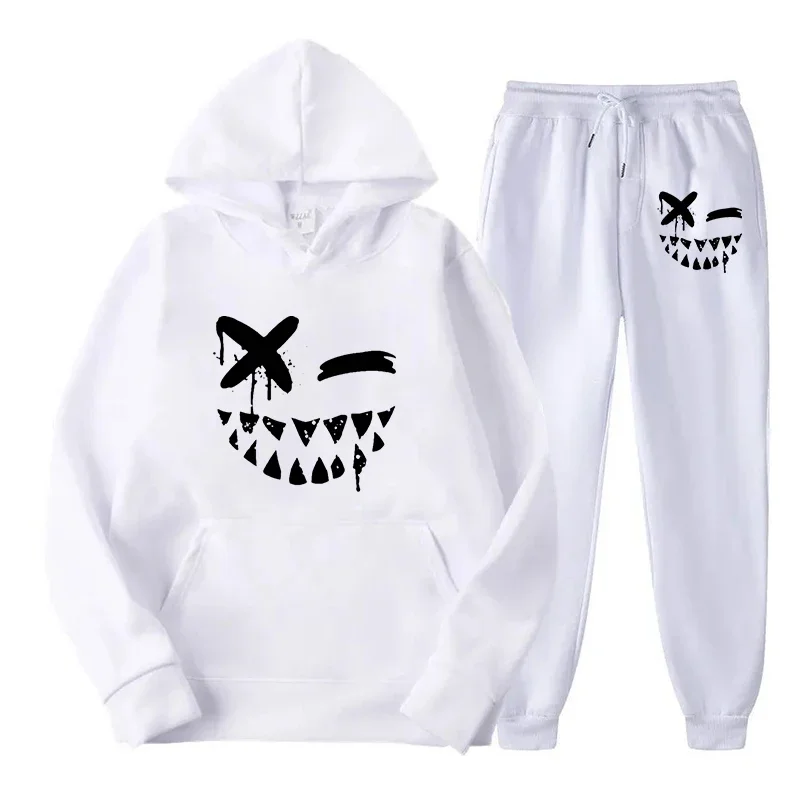 Men's Evil Smile Printed Casual Sports Tracksuits Fashion Hoodies+Pants Suit Running Fitness Sportswear Autumn Male Clothing