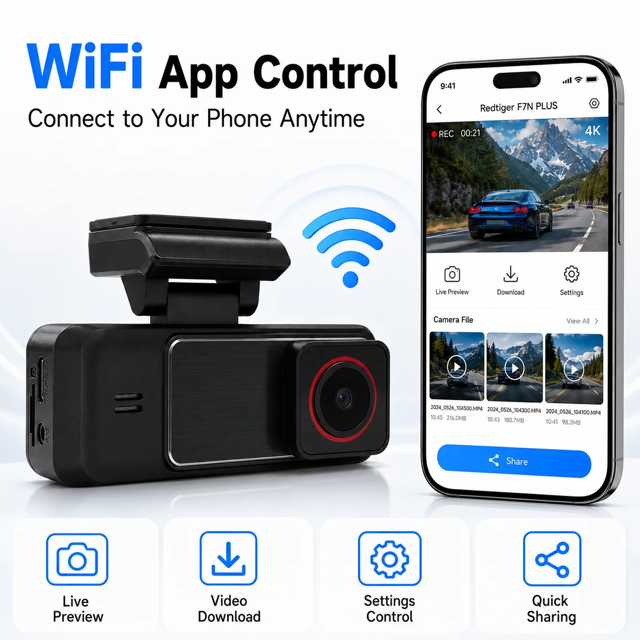 XFY 4K Hidden Car Camera UHD Recording Car Camera DVR Night Vision Video Recorder Built-In Wi-Fi Support GPS 24H Parking NEW