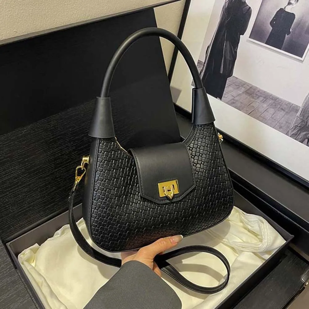 

Elegant PU Hobo Bag Crocodile Skin Pattern Anti-Splash Water French Underarm Bag Polyester Solid Color Texture Handbag Work