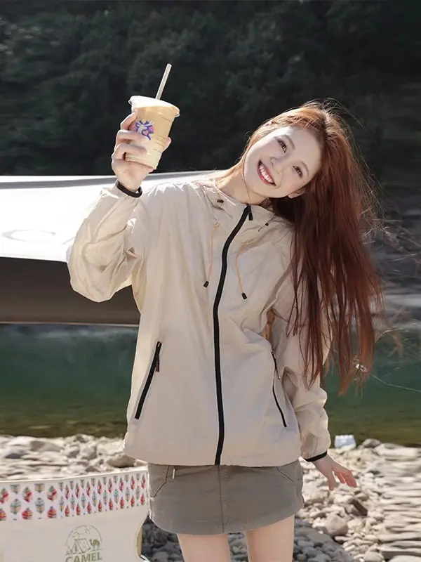 

Легкий свободный женский летний костюм для активного отдыха, новая модель, защита от УФ-излучения, модный повседневный стиль, на молнии, длинный рукав