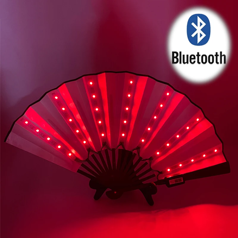 Bluetooth APP LED Chinese Hand Held Folding Fan USB Charging Glow Folding LED Fan Dancing Lights Fan for Party Dance Bar