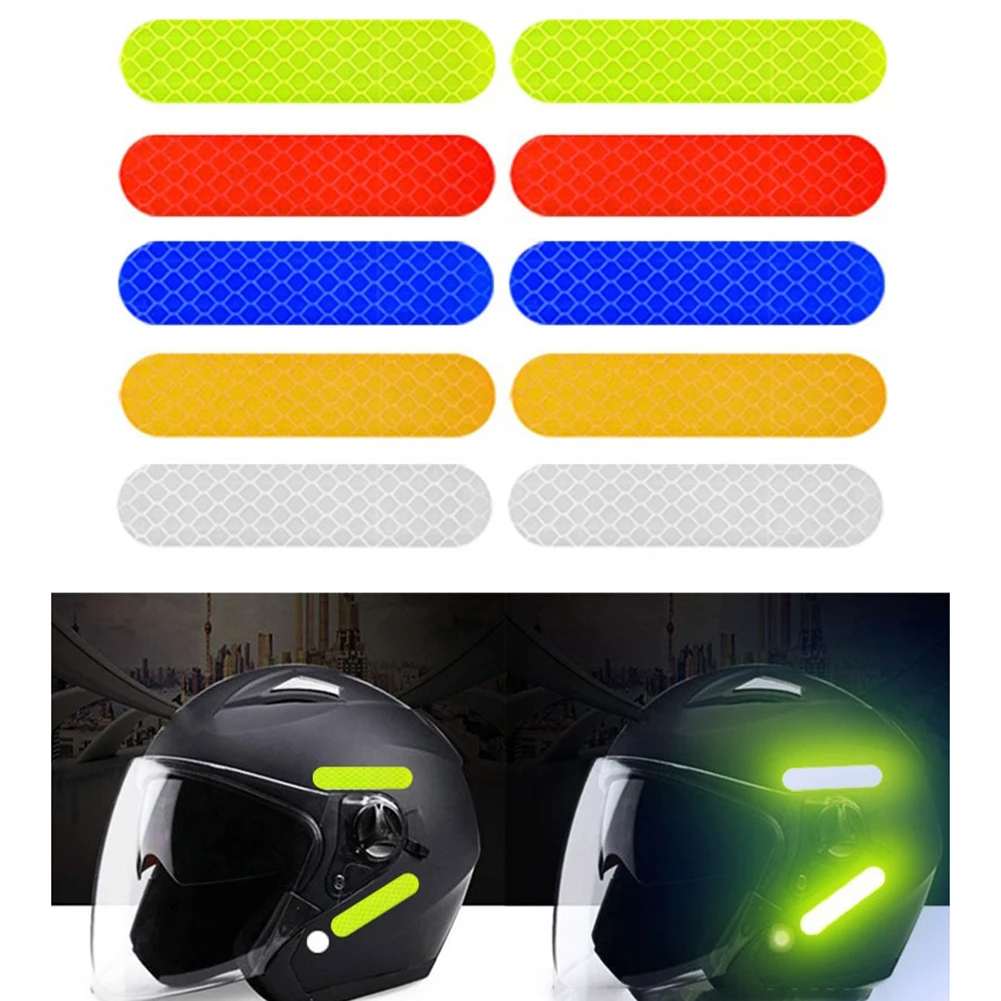 10PCS Self-Adhesive Reflective Sticker Helmet Safety Warn Strip Waterproof High Visibility Reflector Tape For Night Riding
