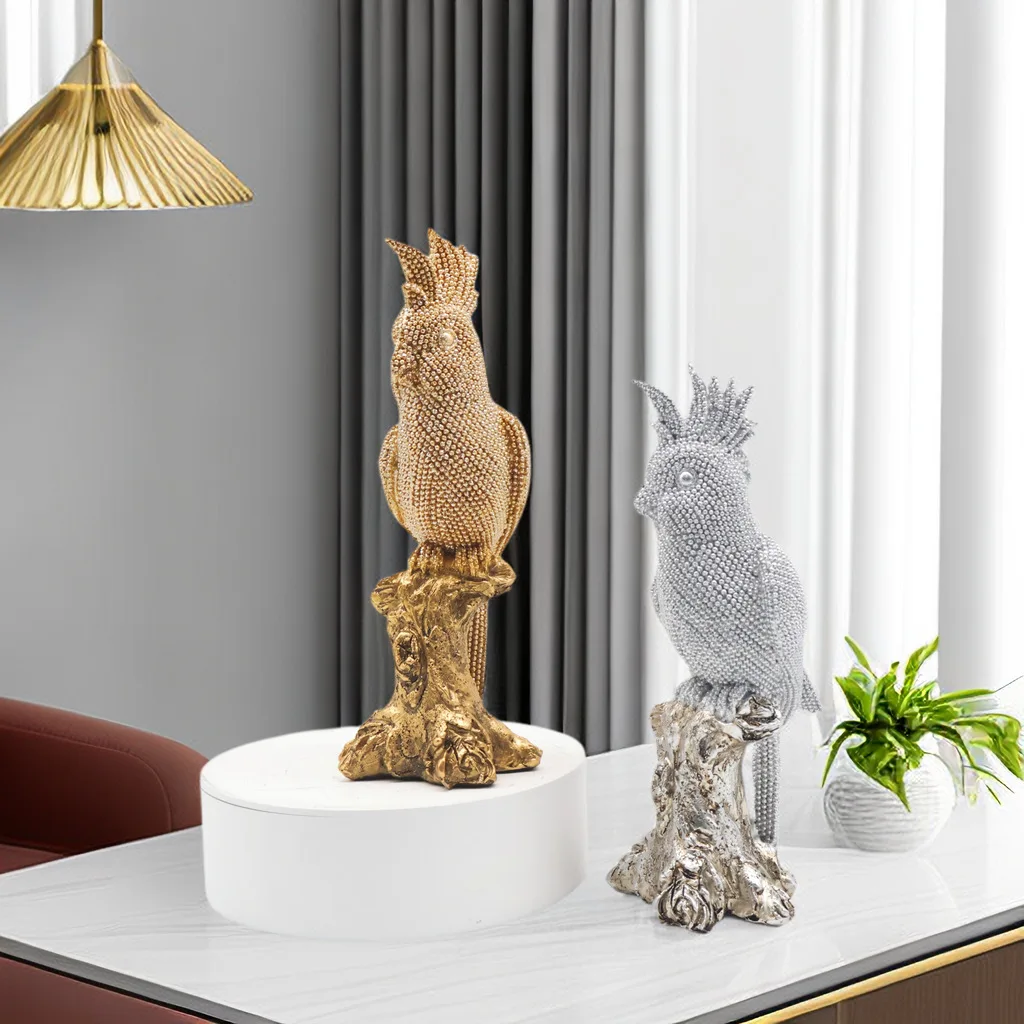 Resin Crafts Simulated Animal Sculpture Parrot Golden Bird Decorative Figurines Home Decoration Accessories