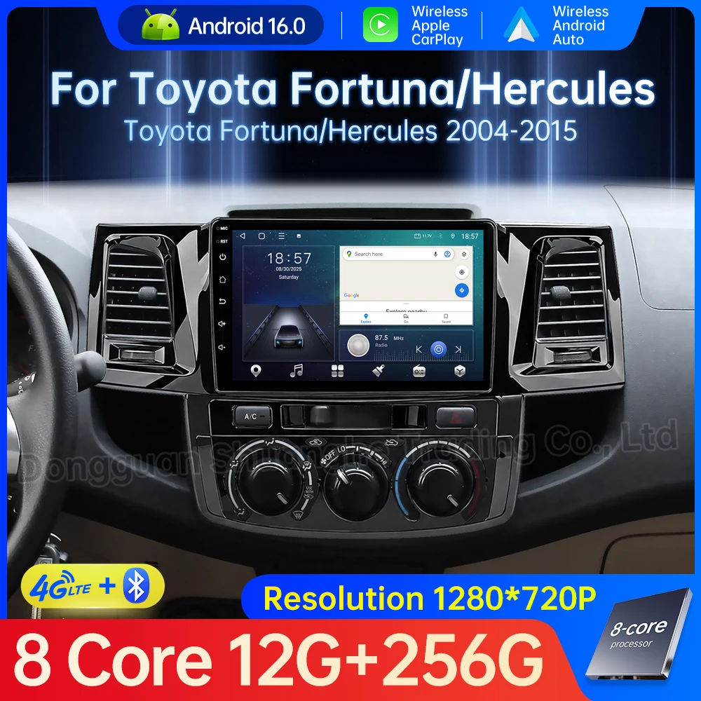 Android 16 For Toyota Fortuna/Hercules 2004 - 2015 BT Wireless Auto Carplay Video Radio GPS Navigation BT DSP  Touch Screen 4G