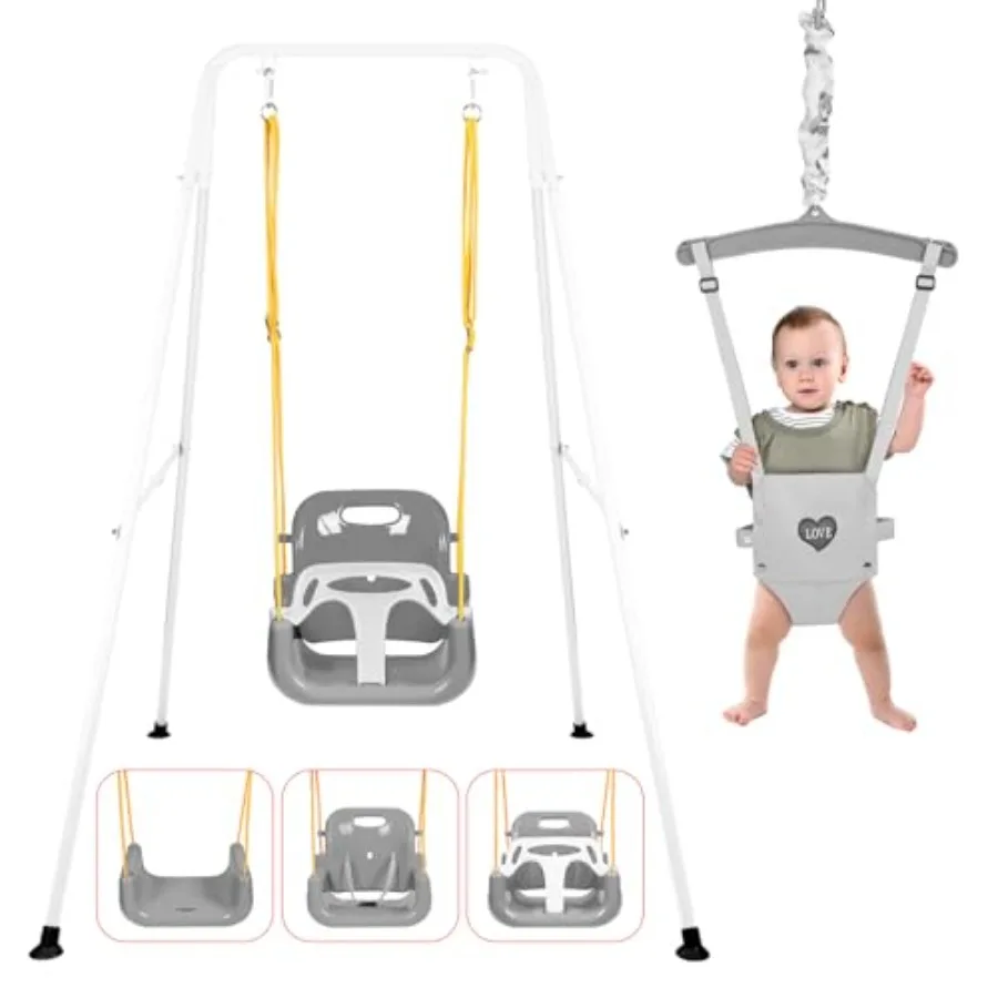 

4 in 1 Toddler Swing Set and Baby Jumper Heavy Duty Swing with Bouncer Foldable Metal Stand for Indoor and Outdoor Easy Install