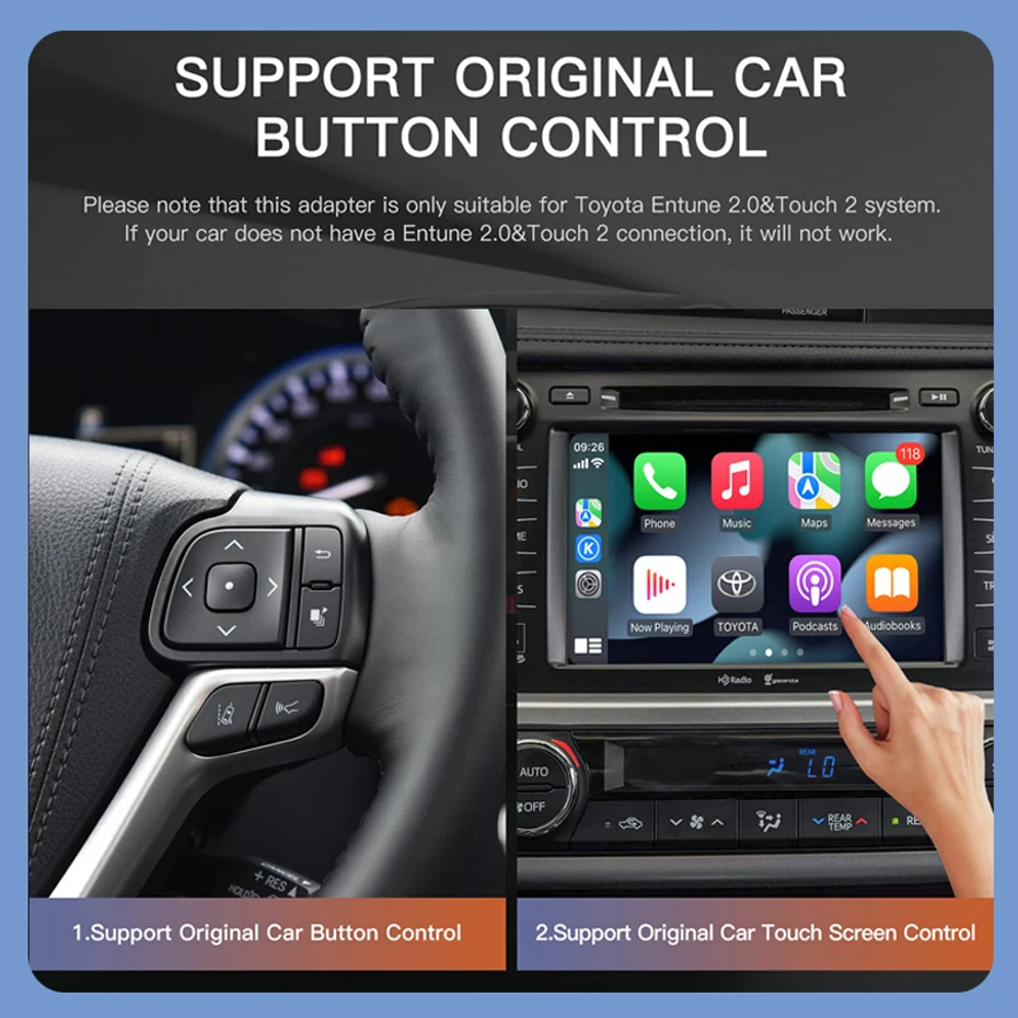 BONROAD Wireless Carplay Android Auto für TOYOTA CHR Corolla Camry Auris Prius RAV4 Avensis Highlander Touch2 Entune 2.0 Decoder – Detail 4