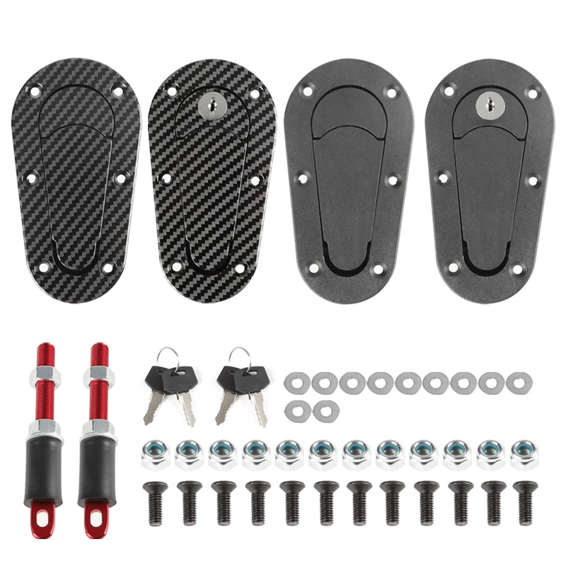 Black / Carbon Fiber Universal Racing Car Hood Pin Engine Bonnet Latch Lock Mount Kit Refitting w/ Keys Car car accessories