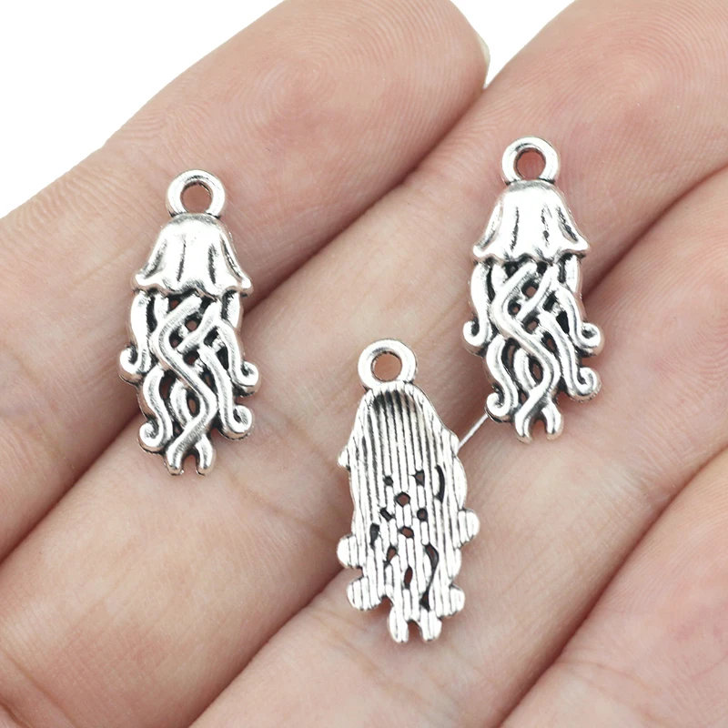 20Pieces 10*22mm Animal Charm Antique Silver Color Jellyfish Charms For Jewelry Making DIY Handmade Craft