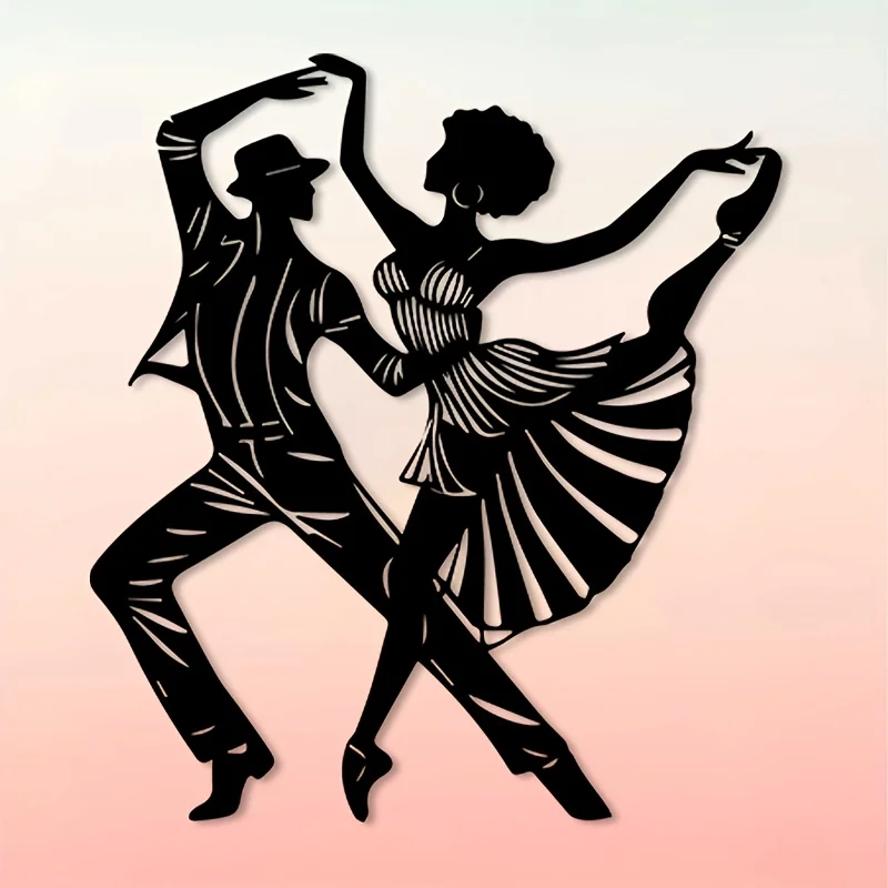 Romantic Dancing Couple Metal Wall Art, Elegant Black Iron Hanging Sculpture Mural for Bedroom Boudoir & Living Room