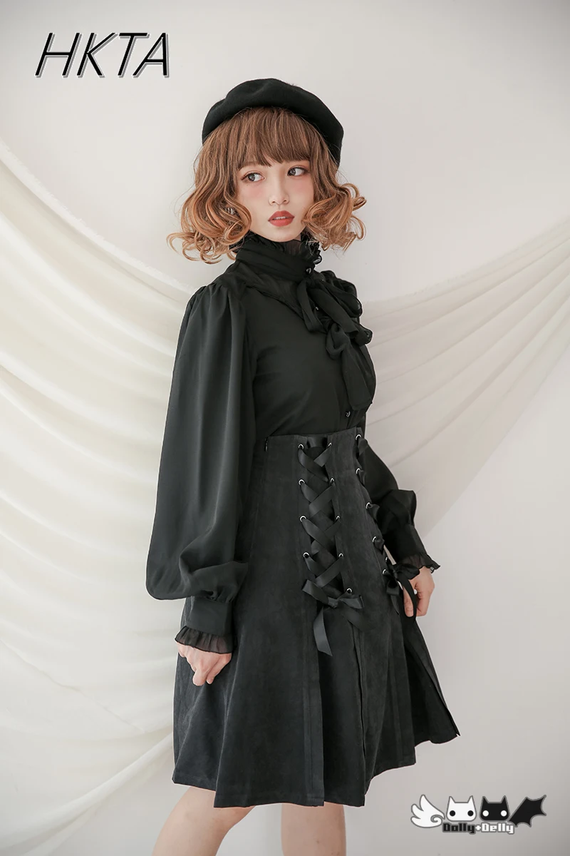 

Japanese Lolita Girls Lantern Sleeve Vintage Chiffon Shirt New 2024 Autumn Dark Loose Lost-up Blouse Women Tops Camisas De Mujer