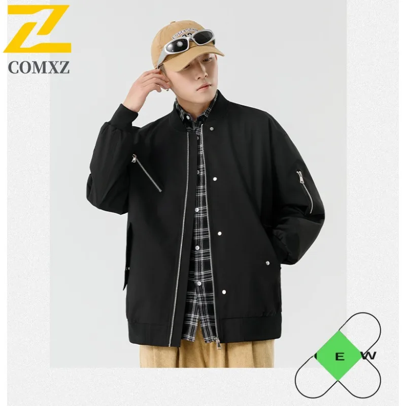

EiAO Windbreaker Baseball Collar Bomber Men Women American Vintage Biker Coat Waterproof Windproof Outwear for Outdoor 2025