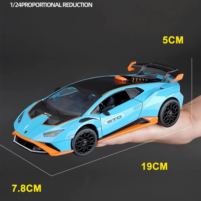 CCA Simulation 1/24 Lamborghini Huracan STO Sport Car Model Diecast Metal Voiture Miniature Sound Light Home Decor Boys Toy Gift