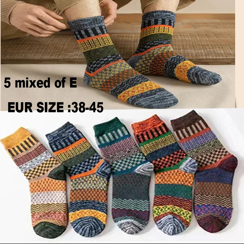 5 Pairs High Quality New Autumn Winter Men\'s Socks Thick Warm Wool Socks Snow Retro Style Harajuku Socks Cotton Fashion Gifts