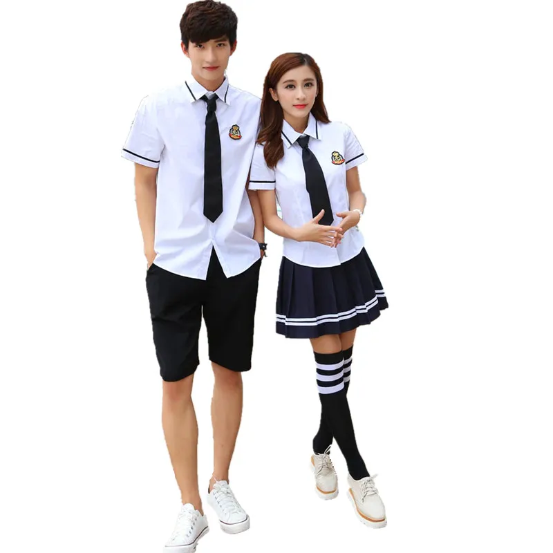 Korean School Uniforms White Shirt + Skirt For Student Girls Shirt + Shorts Korean College Students Boys Cosplay Costume