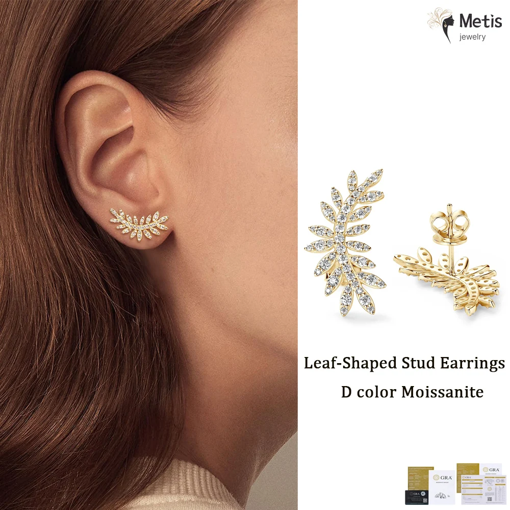 

Серьги-гвоздики в форме листа, альпинист, стерлинговое серебро 925 пробы, цвет D, серьги с муассанитом для женщин, ювелирные изделия для свадебной вечеринки, подарок на день Святого Валентина