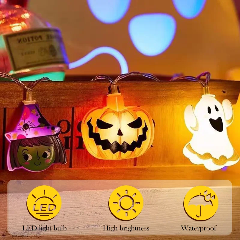 10/20 LED Halloween String Light With Ghost Witch Pumpkin Spider Web Skeleton Mummy Shape Battery Powered Lamp Indoor decor