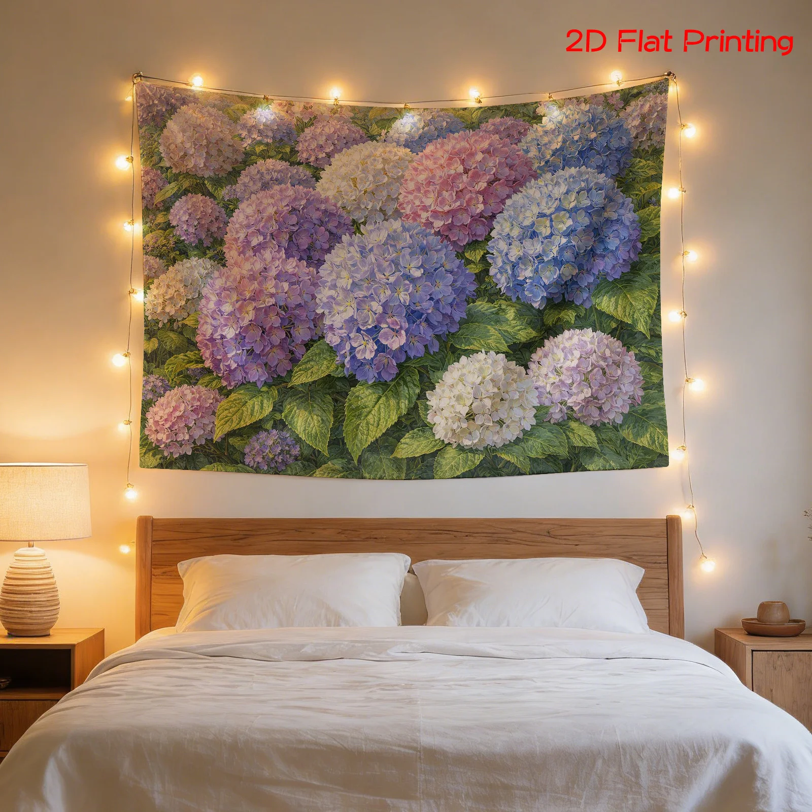 Elegant Blue Purple Hydrangea Floral Wall Tapestry Art Print Polyester Hanging Fabric Decoration for Modern Living Room Bedroom