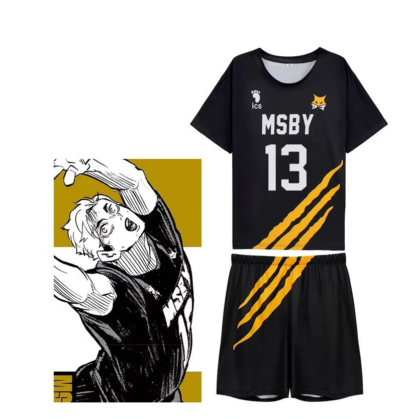 Verano hinata shoyo camisa de voleibol jackal negra camisa haikyuu msby anime camisas estampado t deportes calle