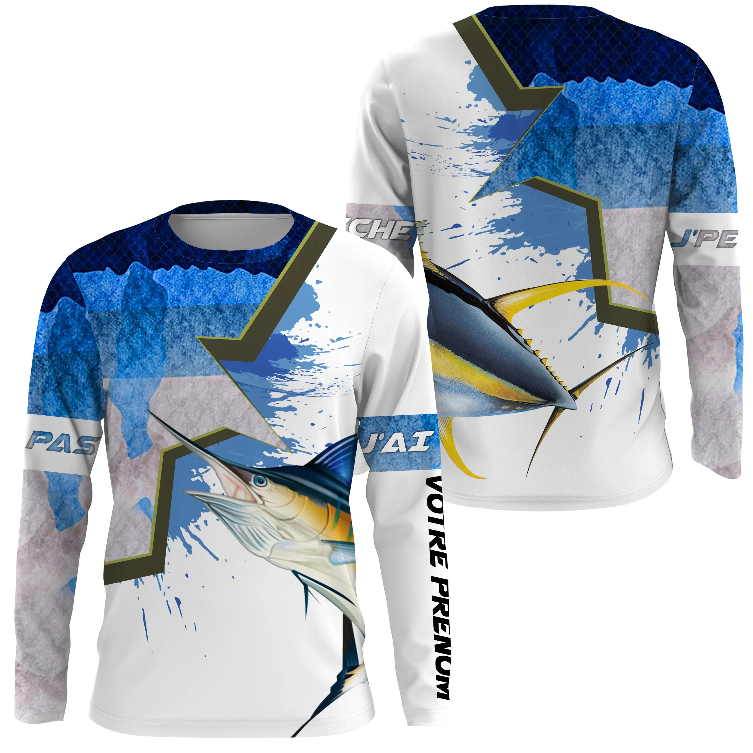 2026 Geometric Tech Style Marlin Crew Neck Long Sleeve Tee, Trendy Dynamic for Commute, Fishing Events & Casual Outfits