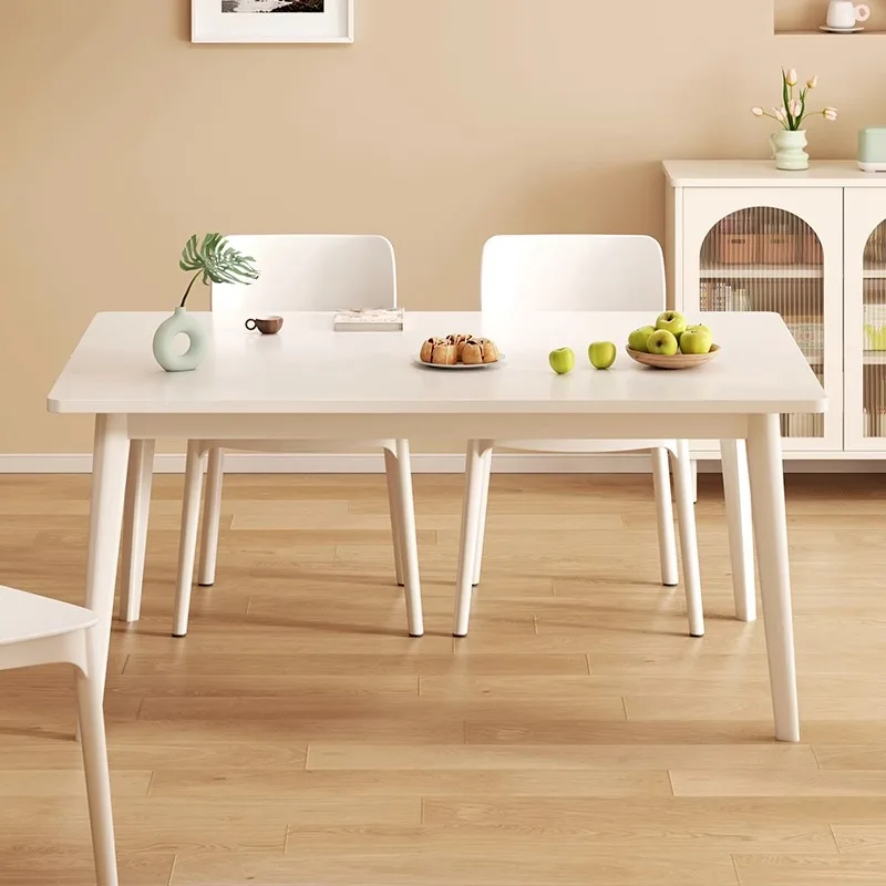 Solid Wood White Dining Table Combination Rectangular Household Eating Legs Chair